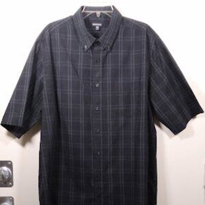George Navy Cotton Blend Short Sleeve Plaid Button Down Shirt sz XLT 46-48